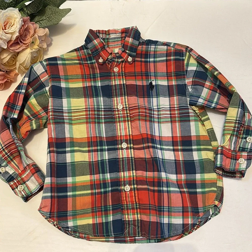 Ralph Lauren 24M Plaid Button Down preppy plaid 24 month Ralph Lauren Yellow